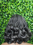 Body Bob Curl Dark Salt & Pepper Wig: HD Lace Front, Kinky Roller Set Texture