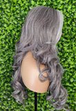 Long Curly Wig Dark Salt Pepper Gray Lace Front Wig Yaki Straight Hair Wig Gray Hair Silver Natural Mix Grey Hair Wig