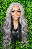 Long Curly Wig Dark Salt Pepper Gray Lace Front Wig Yaki Straight Hair Wig Gray Hair Silver Natural Mix Grey Hair Wig