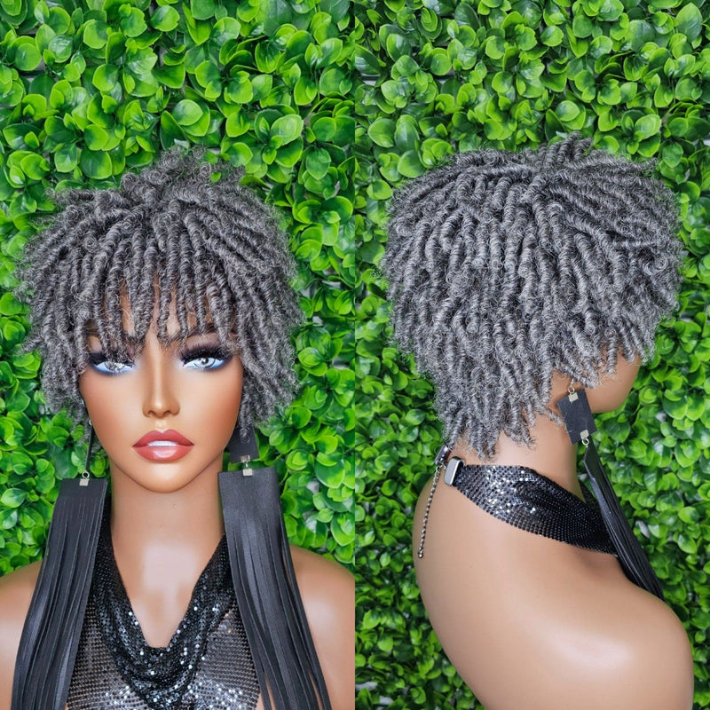 Salt Pepper Kinky Twist Wig Natural Tight Curl Pixie Short Afro Natural Hairstyle Thick Straw Curl Coily Hair Dark Gray Mix Wig - Beauty Blessings LLC
