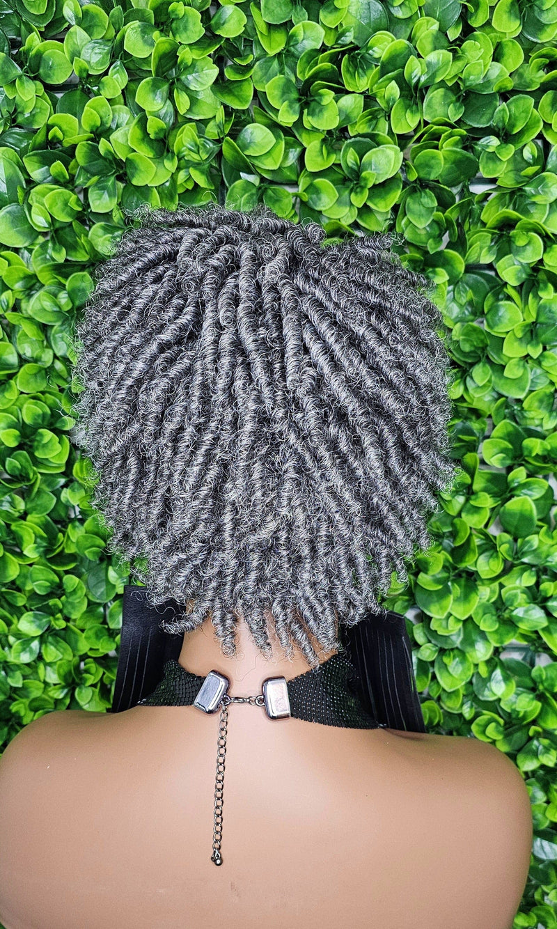 Salt Pepper Kinky Twist Wig Natural Tight Curl Pixie Short Afro Natural Hairstyle Thick Straw Curl Coily Hair Dark Gray Mix Wig - Beauty Blessings LLC