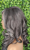 Dark Salt Pepper Lace Front Wig Glueless Lace Human Hair Wigs Duby Wrap Curly Gray Lace Front Wig Yaki Texture Put On and Go Glueless Wig Ombre Salt Pepper Gray