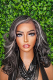 Dark Salt Pepper Lace Front Wig Glueless Lace Human Hair Wigs Duby Wrap Curly Gray Lace Front Wig Yaki Texture Put On and Go Glueless Wig Ombre Salt Pepper Gray