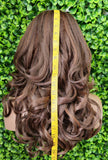 Long Layered Curl Wig: Dark Brown Chocolate Auburn Yaki Hair, Curtain Bangs, 20-Inch