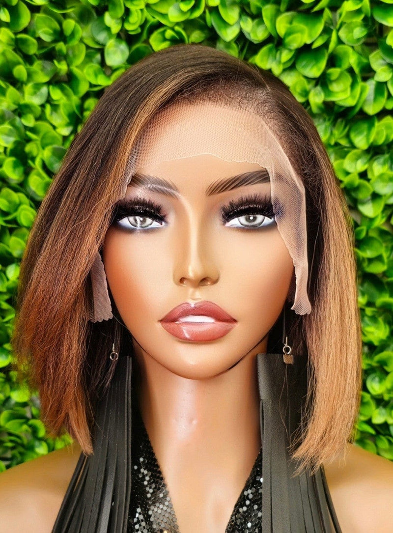 Auburn Brown Bob Wig: HD Lace Front, Yaki Texture Synthetic Hair
