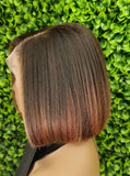 Auburn Brown Bob Wig: HD Lace Front, Yaki Texture Synthetic Hair
