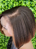 Auburn Brown Bob Wig: HD Lace Front, Yaki Texture Synthetic Hair