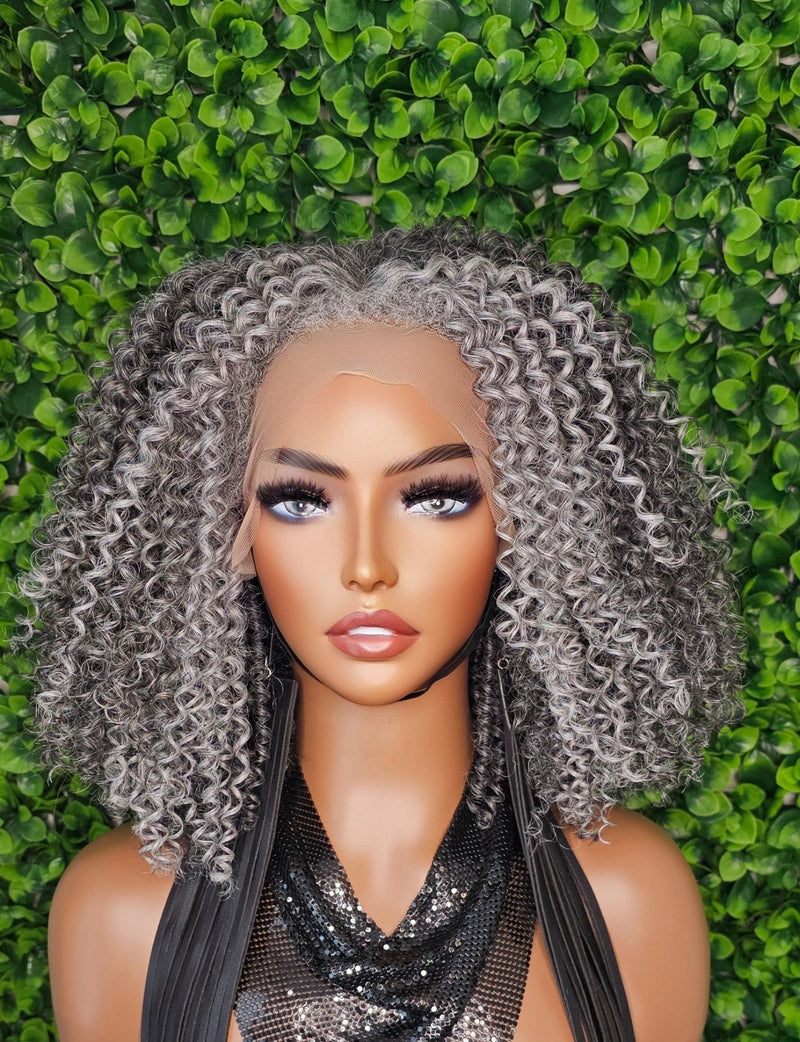 Salt Pepper Gray Lace Front Wig Kinky Hair Wig Curly Hair Natural Mix Grey Hair Afro-Textured Coil 4C Hair Transparent Glueless Lace Wig - Beauty Blessings LLC