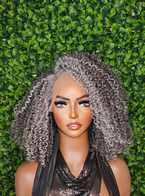 Salt Pepper Gray Lace Front Wig Kinky Hair Wig Curly Hair Natural Mix Grey Hair Afro-Textured Coil 4C Hair Transparent Glueless Lace Wig