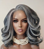 Salt & Pepper Loose Curl Wig: Yaki Loose Curl Wig HD Lace Front Wig Natural Black Salt Pepper Wig, Textured Gray Wig for Black Women