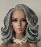 Salt & Pepper Loose Curl Wig: Yaki Loose Curl Wig HD Lace Front Wig Natural Black Salt Pepper Wig, Textured Gray Wig for Black Women
