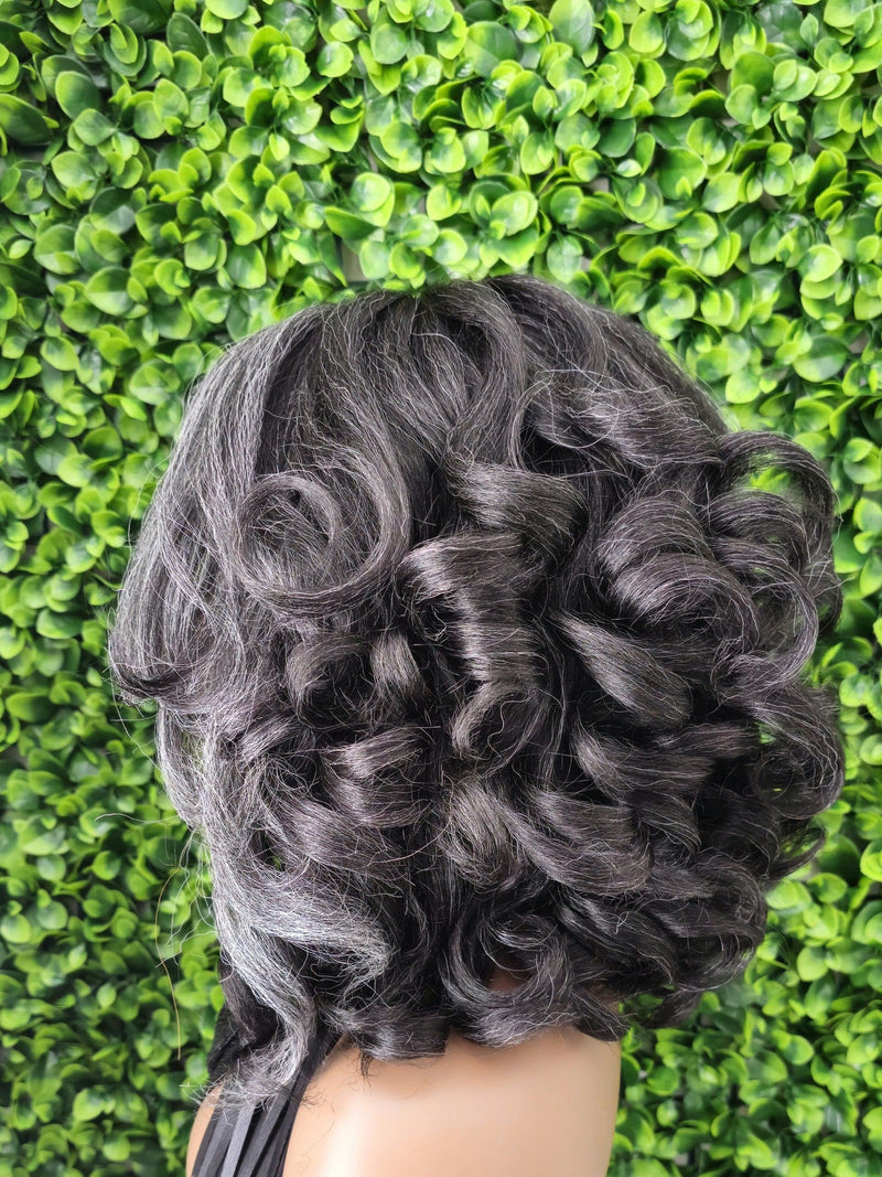 Loose Curl Salt Pepper Wig HD Lace Front Wig Mix Gray Big Voluminous Curl Salt and Pepper Wigs Yaki Texture Hair Natural Hairline Wig - Beauty Blessings LLC