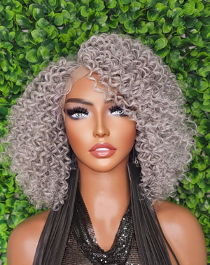 Salt Pepper Gray Lace Front Wig Kinky Curly Hair Wig Yaki Gray Hair Natural Mix Grey Hair Curl HD Transparent Glueless Lace Wig