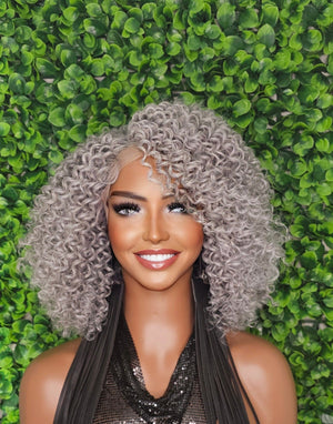 Salt Pepper Gray Lace Front Wig Kinky Curly Hair Wig Yaki Gray Hair Natural Mix Grey Hair Curl HD Transparent Glueless Lace Wig