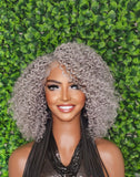 Salt Pepper Gray Lace Front Wig Kinky Curly Hair Wig Yaki Gray Hair Natural Mix Grey Hair Curl HD Transparent Glueless Lace Wig