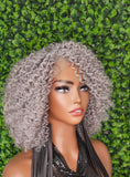 Salt Pepper Gray Lace Front Wig Kinky Curly Hair Wig Yaki Gray Hair Natural Mix Grey Hair Curl HD Transparent Glueless Lace Wig