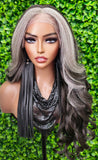 Long Dark Gray Lace Front Wig – Salt and Pepper Mix Body Wave, HD Lace 2