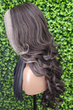 Long Dark Gray Lace Front Wig – Salt and Pepper Mix Body Wave, HD Lace