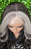 Long Dark Gray Lace Front Wig – Salt and Pepper Mix Body Wave, HD Lace