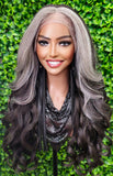 Long Dark Gray Lace Front Wig – Salt and Pepper Mix Body Wave, HD Lace 1