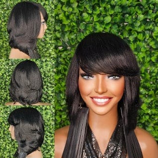Swoop Bang Bob Wig: Peruvian Remy Human Hair, Glueless Short Cut - Beauty Blessings LLC