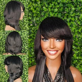 Swoop Bang Bob Wig: Peruvian Remy Human Hair, Glueless Short Cut - Beauty Blessings LLC