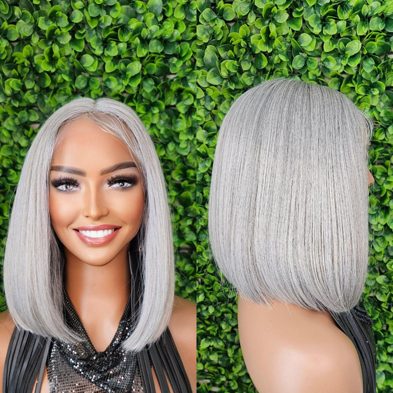 Salt and Pepper Wig Glueless Lace Front Wig Bob Light Gray Wig Straight Middle Part Wig Short Gray Bob Hairstyle Lace Wig - Beauty Blessings LLC