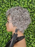 Short Gray Wigs Pixie Cut Curly Hair Wig Glueless Classic Breathable Cap Wig Salt Pepper Grey Hair Wig