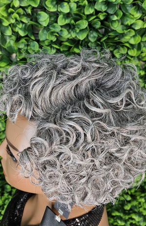 Short Gray Wigs Pixie Cut Curly Hair Wig Glueless Classic Breathable Cap Wig Salt Pepper Grey Hair Wig