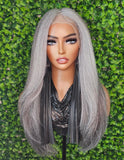 Dark Salt Pepper Gray Lace Front Wig Yaki Straight Hair Wig Gray Hair White Hair Silver Long Hair Natural Mix Grey Hair Longer Version