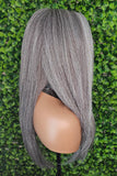 Dark Salt Pepper Gray Lace Front Wig Yaki Straight Hair Wig Gray Hair White Hair Silver Long Hair Natural Mix Grey Hair Longer Version