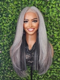 Dark Salt Pepper Gray Lace Front Wig Yaki Straight Hair Wig Gray Hair White Hair Silver Long Hair Natural Mix Grey Hair Longer Version