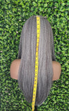 Dark Salt Pepper Gray Lace Front Wig Yaki Straight Hair Wig Gray Hair White Hair Silver Long Hair Natural Mix Grey Hair Longer Version