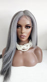 Dark Salt Pepper Gray Lace Front Wig Yaki Straight Hair Wig Gray Hair White Hair Silver Long Hair Natural Mix Grey Hair Longer Version