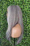 Dark Salt Pepper Gray Lace Front Wig Yaki Straight Hair Wig Gray Hair White Hair Silver Long Hair Natural Mix Grey Hair Longer Version