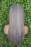 Dark Salt Pepper Gray Lace Front Wig Yaki Straight Hair Wig Gray Hair White Hair Silver Long Hair Natural Mix Grey Hair Longer Version