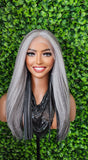 Dark Salt and Pepper Gray Lace Front Wig Yaki Straight Hair Wig Gray Hair White Hair Silver Hair Natural Mix Grey Hair