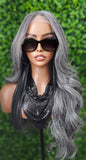 Long Salt and Pepper Gray Lace Front Wig – Curly or Yaki Straight Silver Grey Wig – Natural Looking Gray Wig for Women