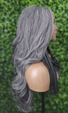 Long Salt and Pepper Gray Lace Front Wig – Curly or Yaki Straight Silver Grey Wig – Natural Looking Gray Wig for Women