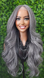 Long Salt and Pepper Gray Lace Front Wig – Curly or Yaki Straight Silver Grey Wig – Natural Looking Gray Wig for Women