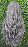 Long Salt and Pepper Gray Lace Front Wig – Curly or Yaki Straight Silver Grey Wig – Natural Looking Gray Wig for Women