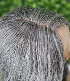 Long Salt and Pepper Gray Lace Front Wig – Curly or Yaki Straight Silver Grey Wig – Natural Looking Gray Wig for Women