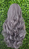Long Salt and Pepper Gray Lace Front Wig – Curly or Yaki Straight Silver Grey Wig – Natural Looking Gray Wig for Women