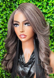 Brown Silver Gray Wig: Glueless Lace Front, Yaki Curly Hair