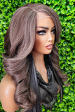 Brown Silver Gray Wig: Glueless Lace Front, Yaki Curly Hair