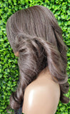 Brown Silver Gray Wig: Glueless Lace Front, Yaki Curly Hair