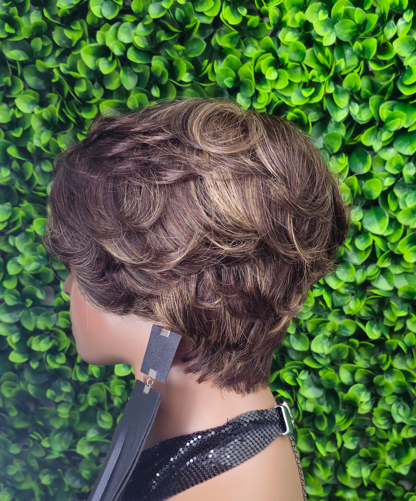 Ombre Pixie Cut Swoop Bang Glueless Wig Human Hair