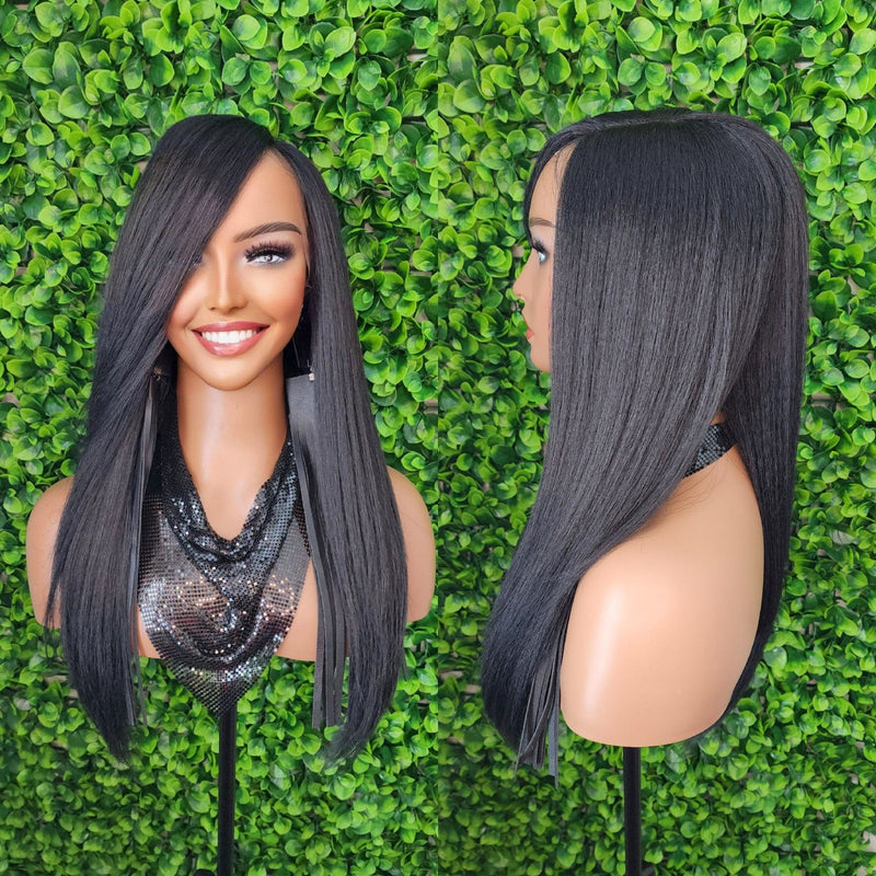 Natural Black Straight Hair Lace Wig Light Yaki Natural Hairstyle Glueless Lace Wig - Beauty Blessings LLC