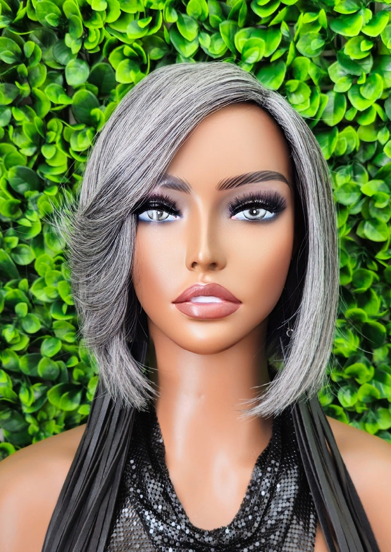 Silver Gray Bob Wig – Sleek Side Bang, Everyday Glam - Beauty Blessings LLC