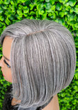 Silver Gray Bob Wig – Sleek Side Bang, Everyday Glam - Beauty Blessings LLC